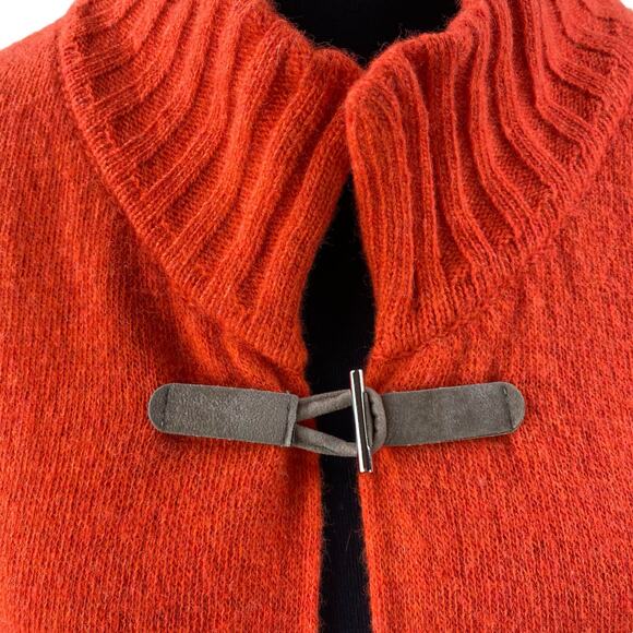A.Ida Long Wool Sweater Coat Size L Orange Made In Italy - Picture 8 of 9